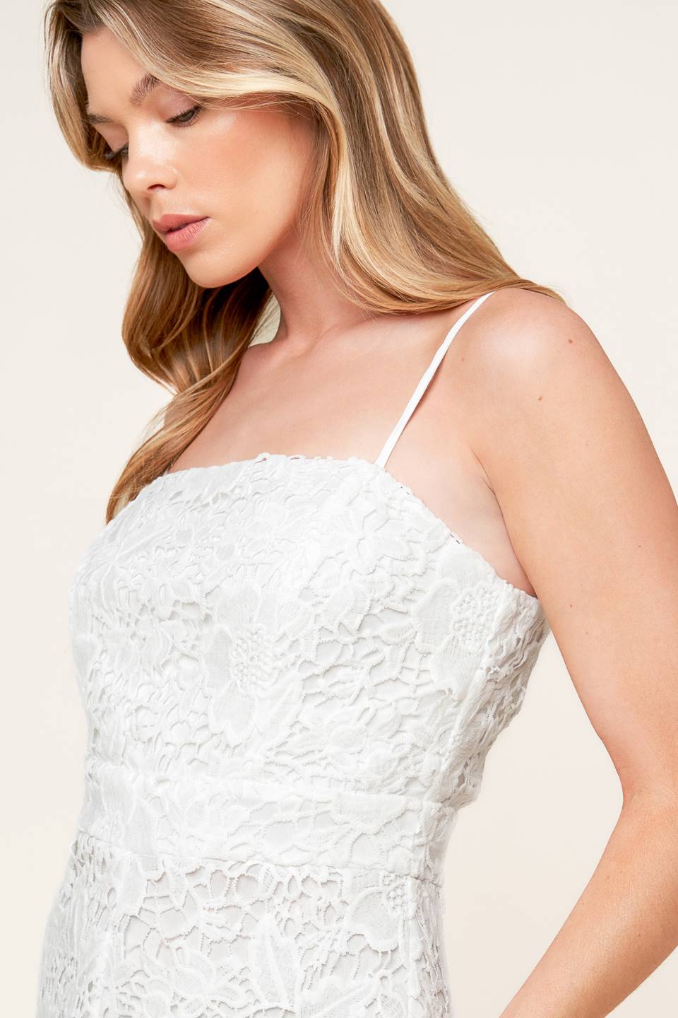 Just Enough Off White Woven Lace Jumpsuit
