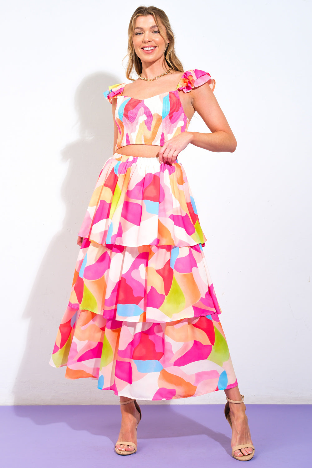 Absolute Edge Pink Woven Top and Skirt