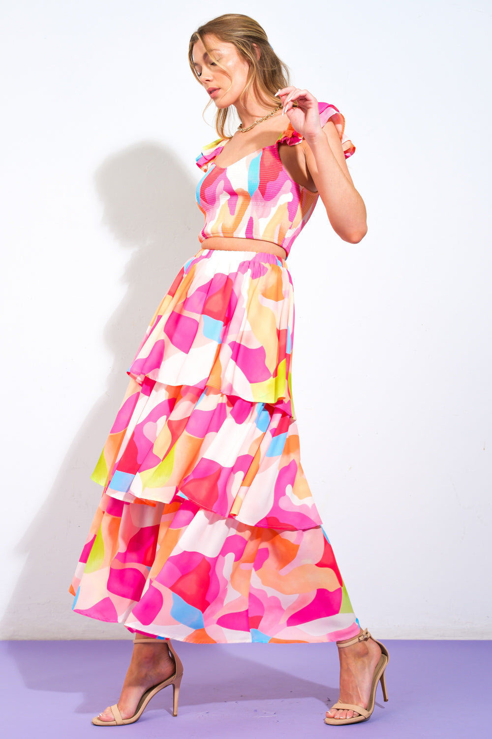 Absolute Edge Pink Woven Top and Skirt