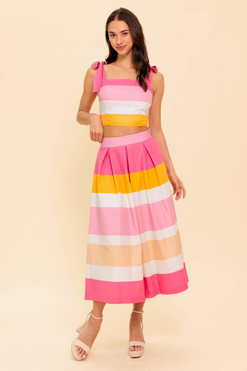 The Space Between Pink Woven Top and Skirt Set