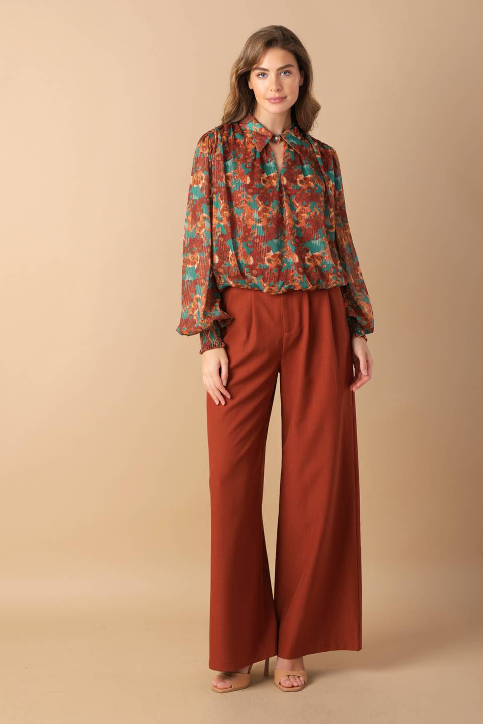 Nostalgic Teal Brown Woven Top