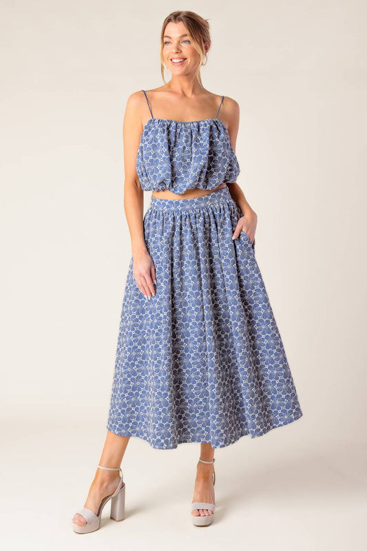 The Beauty of Now Woven Eyelet Top and Skirt Set