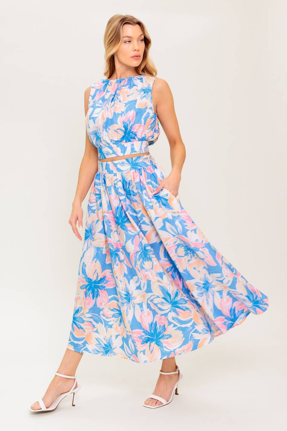 Golden Hour Harmony Woven Top and Skirt Set