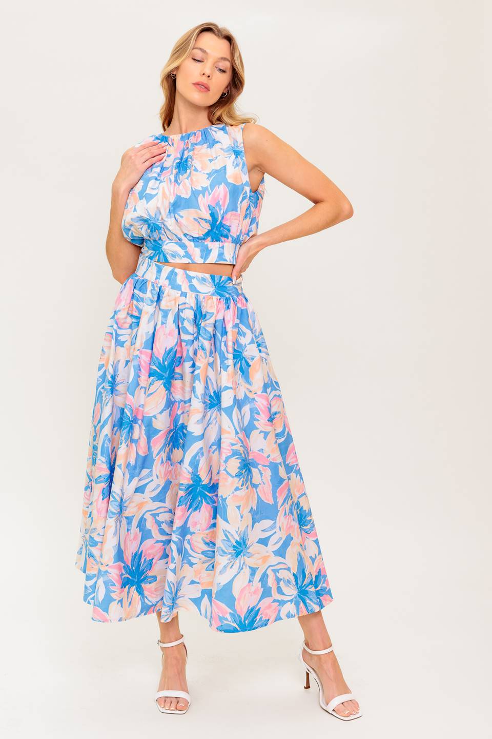 Golden Hour Harmony Woven Top and Skirt Set