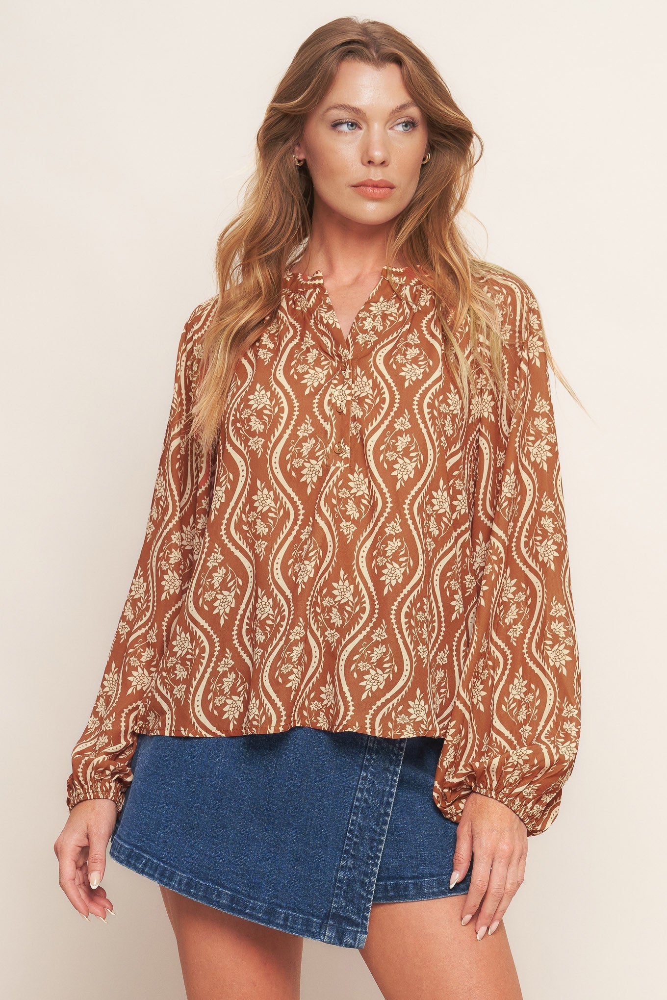 Sunset Glow Collection Tie Neck Blouse