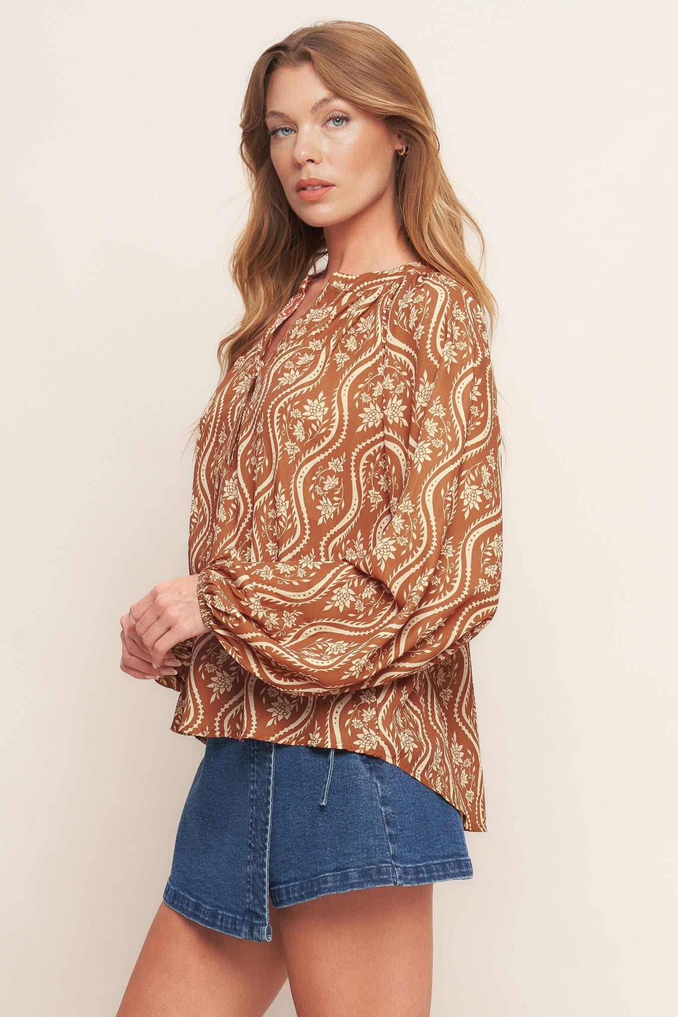 Sunset Glow Collection Tie Neck Blouse