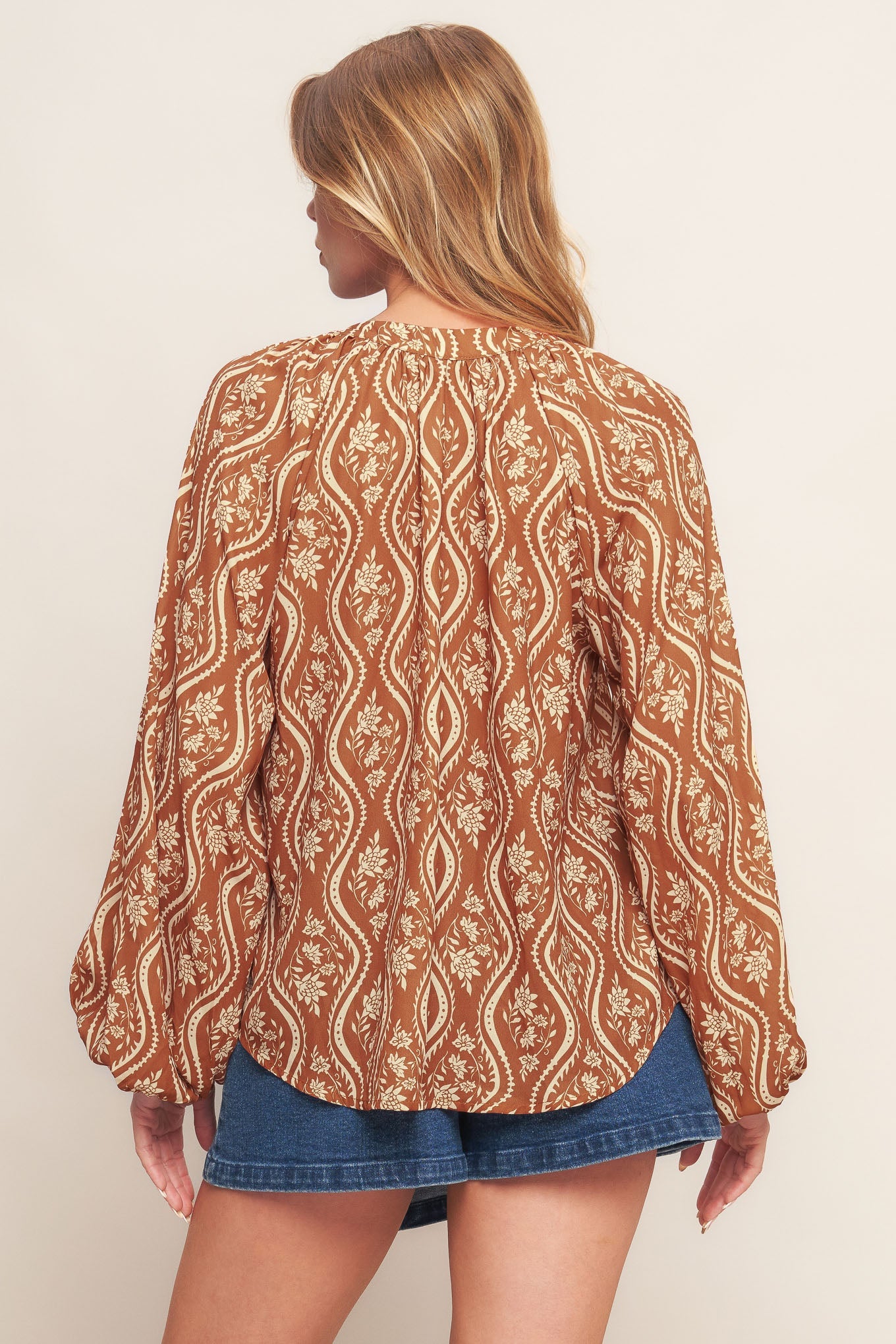 Sunset Glow Collection Tie Neck Blouse