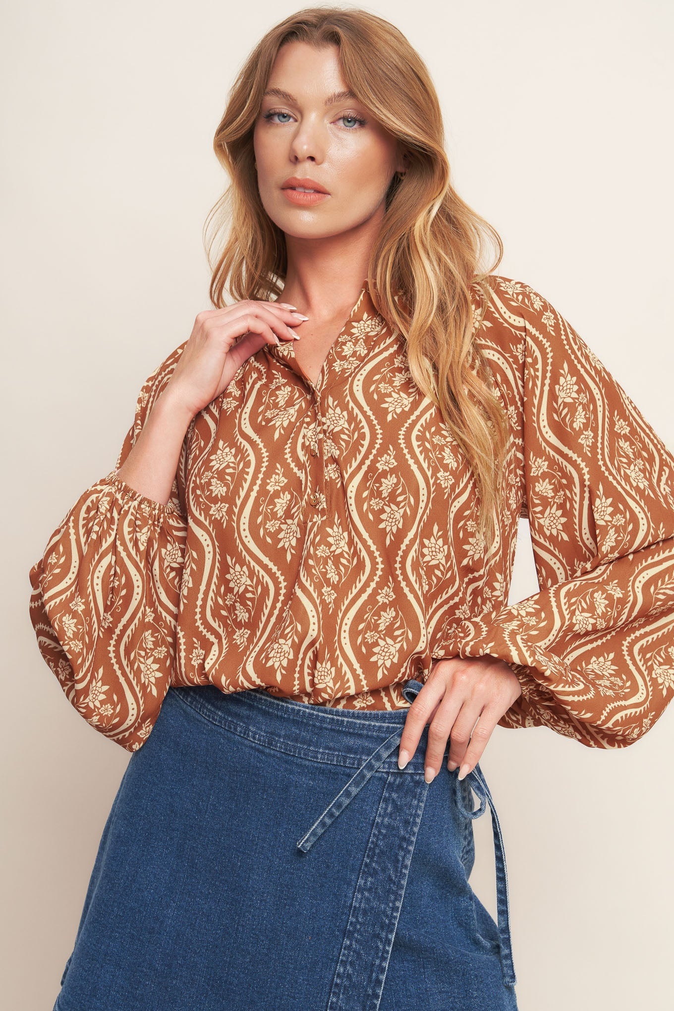Sunset Glow Collection Tie Neck Blouse