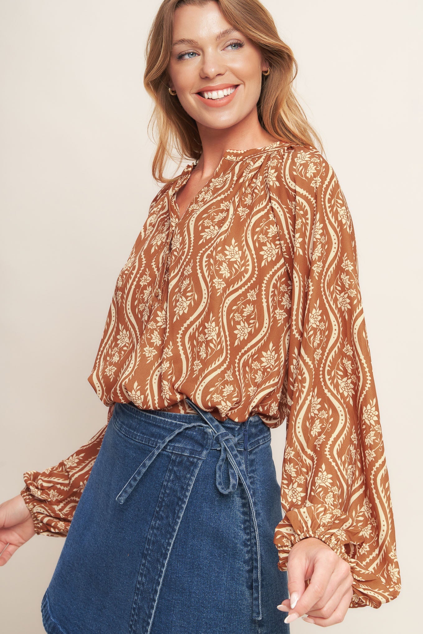 Sunset Glow Collection Tie Neck Blouse