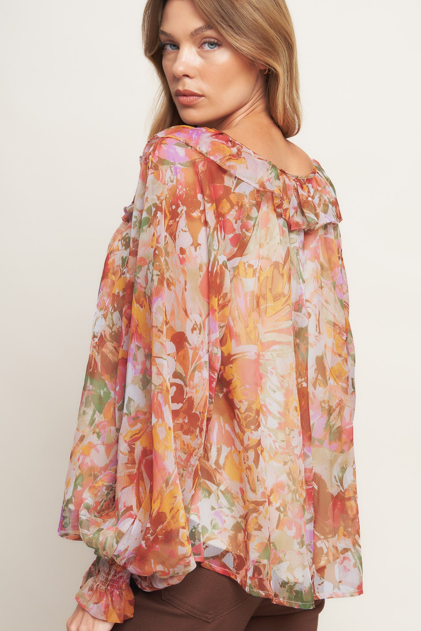 Soft Floral Rust Woven Top