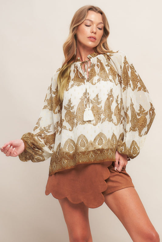 Moroccan Spice Ivory Woven Top
