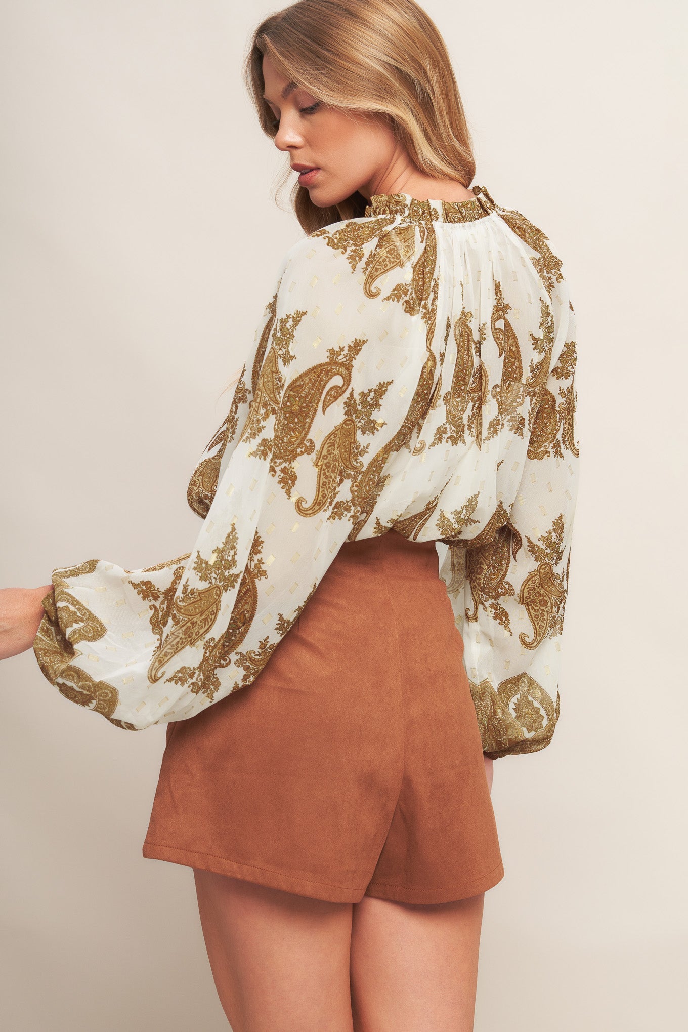 Moroccan Spice Ivory Woven Top