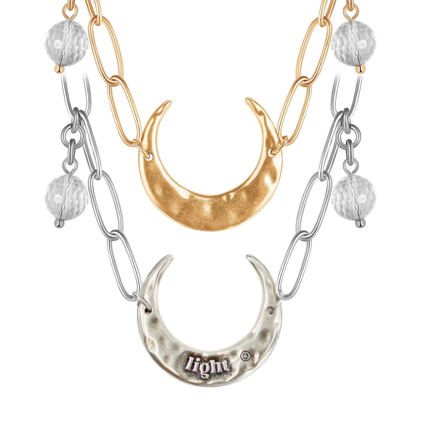 Light Crescent Moon Long Chain Necklace