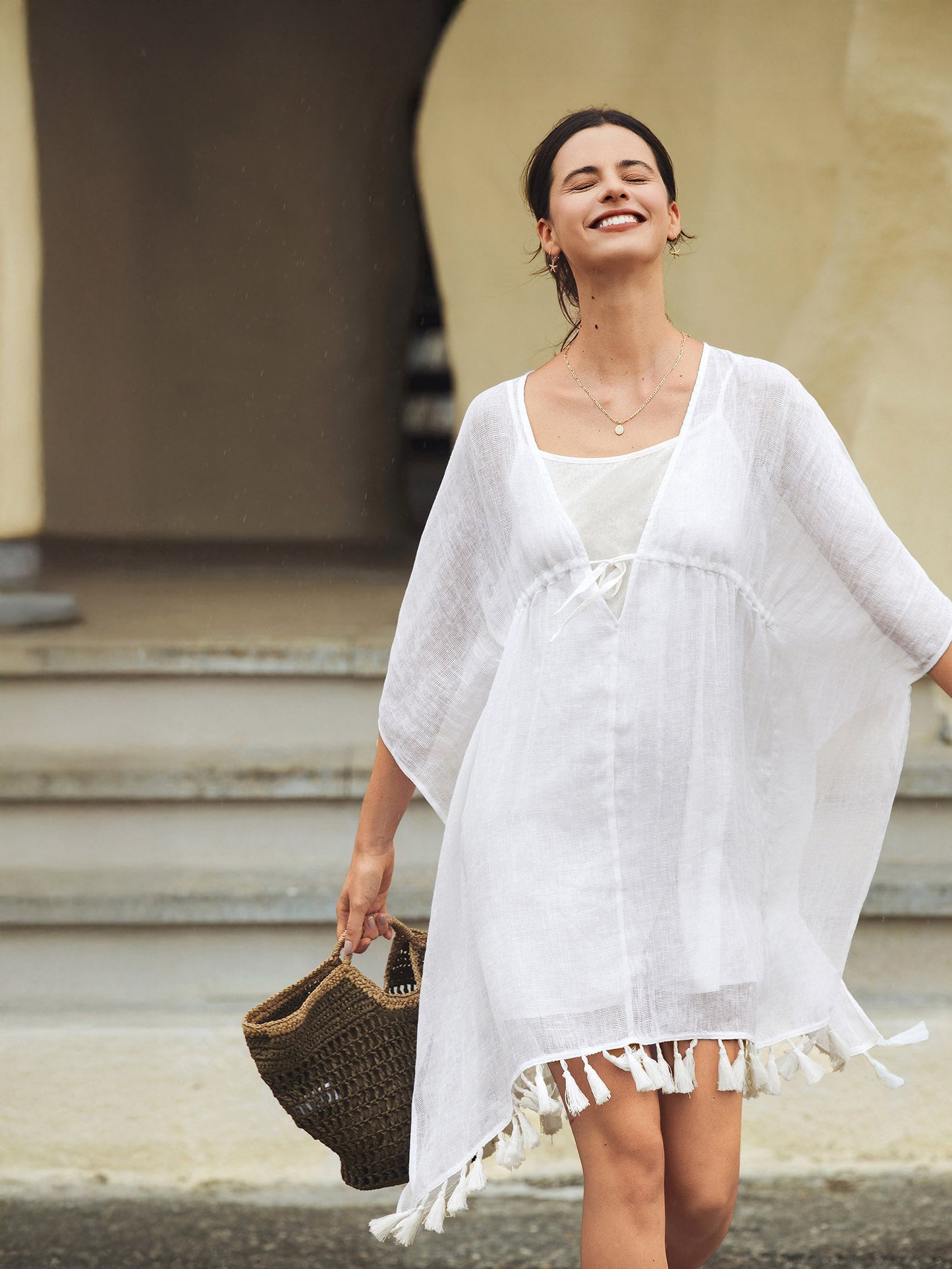 Linen V-Neck Cover-Up and Slip Dress Set