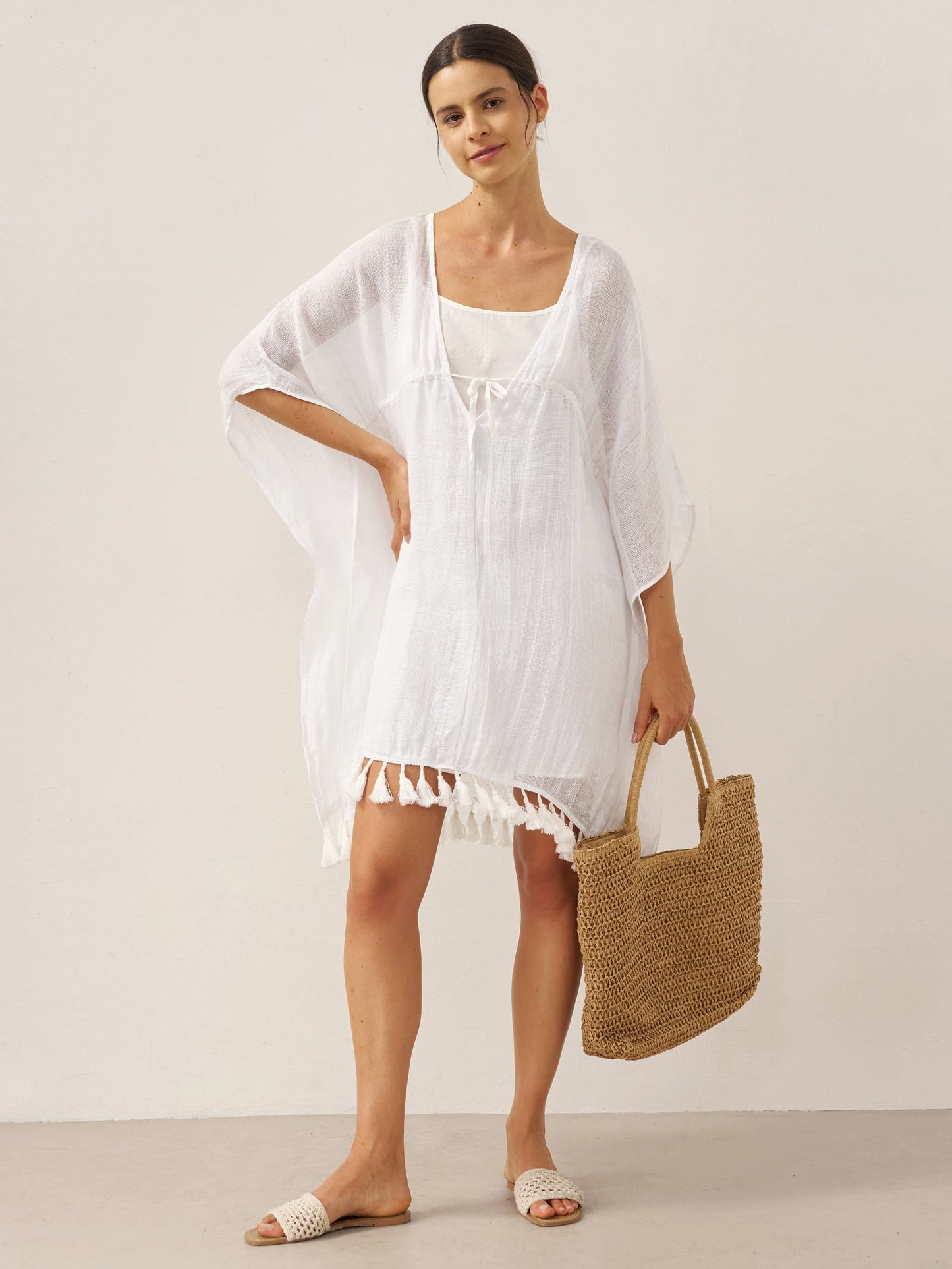 Linen V-Neck Cover-Up and Slip Dress Set