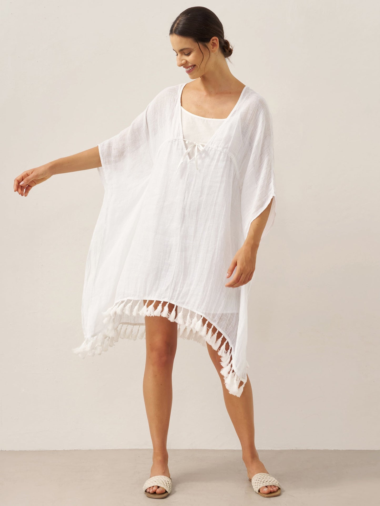 Linen V-Neck Cover-Up and Slip Dress Set