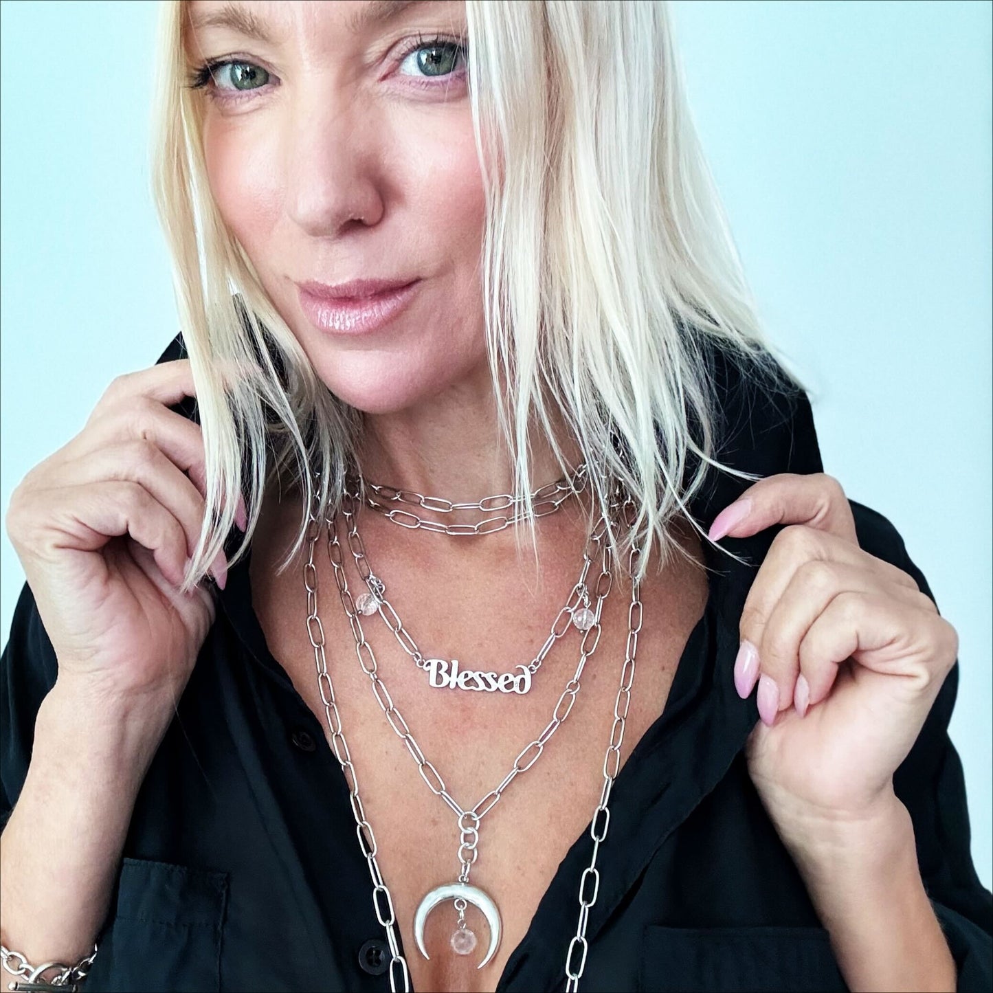 Grateful Crescent Moon Klink Necklace