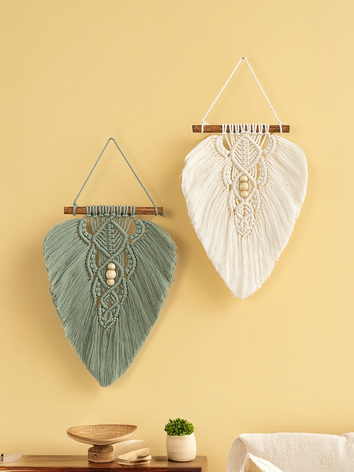 Rustic Green Natural Macrame Leaves