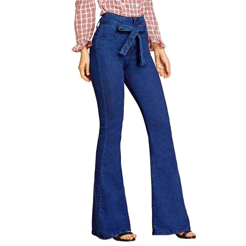 Vintage Denim Tie Waist Flare Jeans