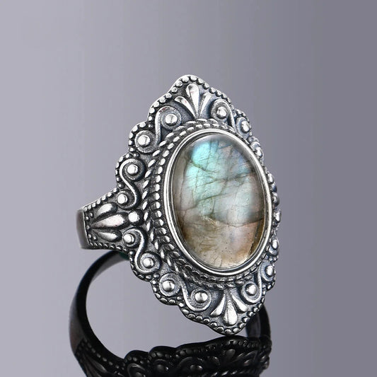 Retro Oval Natural Stone S925 Silver Ring