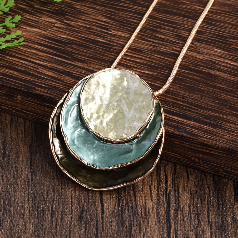 Oil Drip Round Pendant Necklace and Earrings Jewelry Set