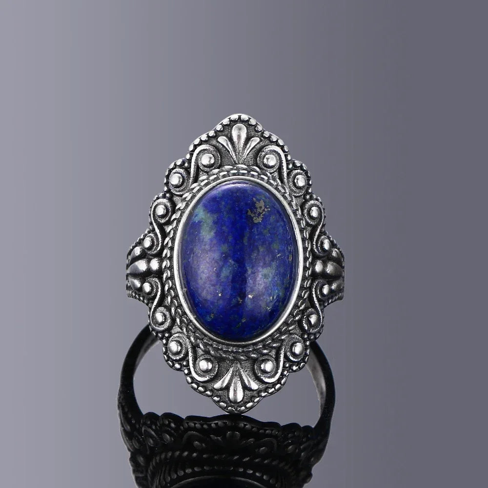 Retro Oval Natural Stone S925 Silver Ring