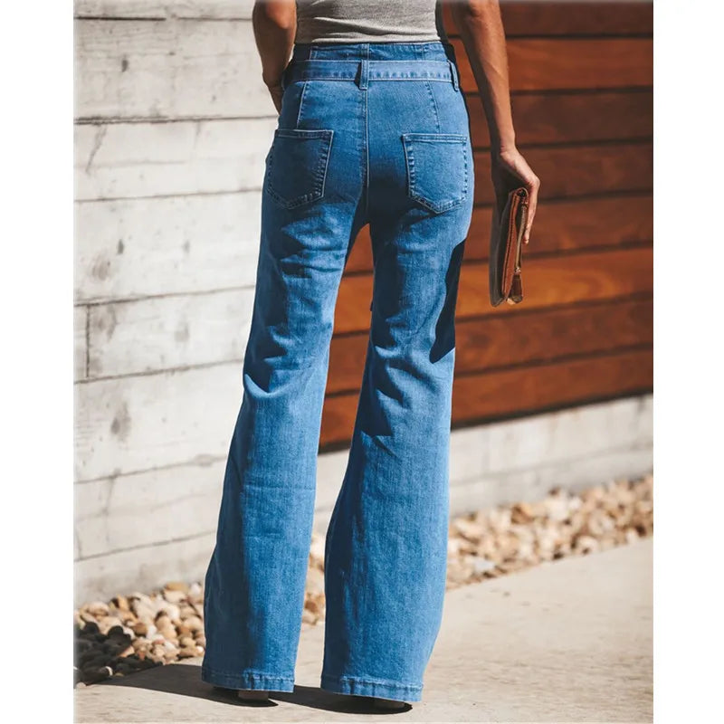 Vintage Denim Tie Waist Flare Jeans