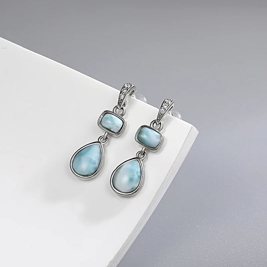Precious Blue Larimar Earrings in Sterling Silver