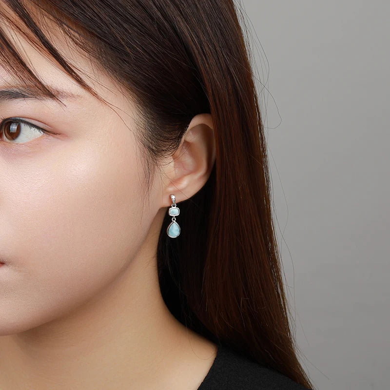 Precious Blue Larimar Earrings in Sterling Silver
