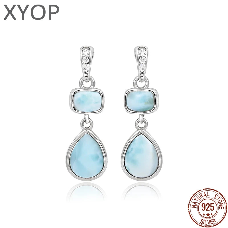 Precious Blue Larimar Earrings in Sterling Silver