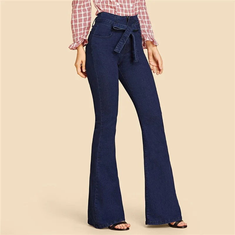 Vintage Denim Tie Waist Flare Jeans