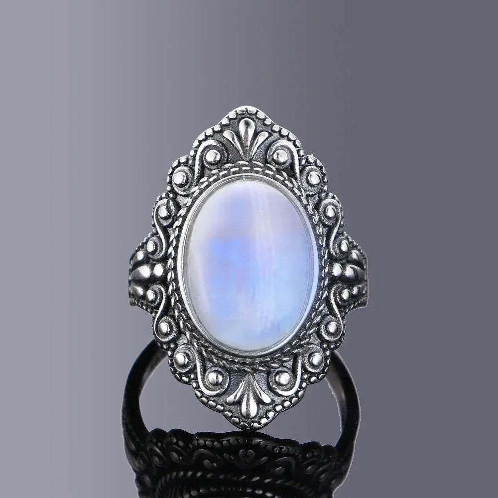 Retro Oval Natural Stone S925 Silver Ring