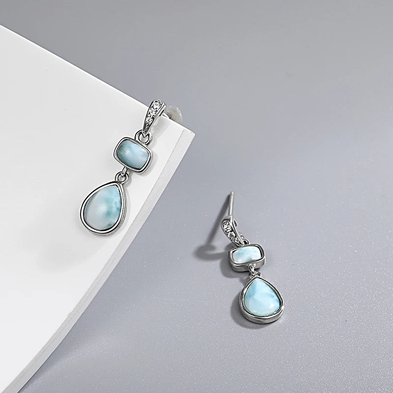 Precious Blue Larimar Earrings in Sterling Silver