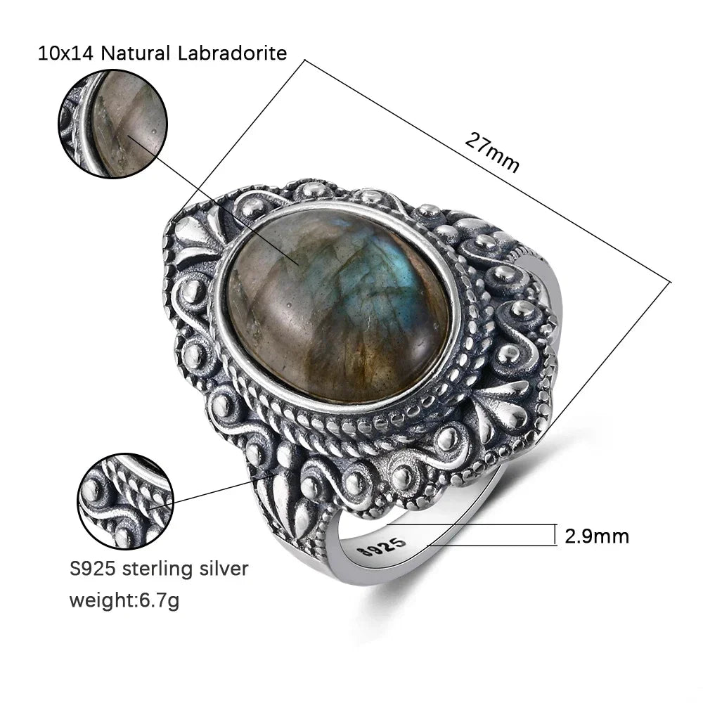 Retro Oval Natural Stone S925 Silver Ring