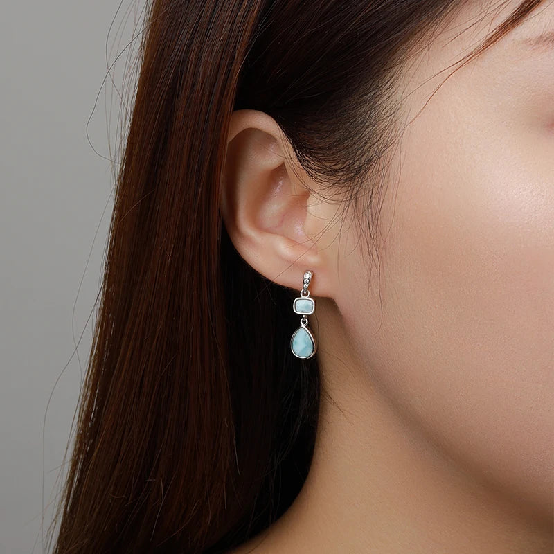 Precious Blue Larimar Earrings in Sterling Silver