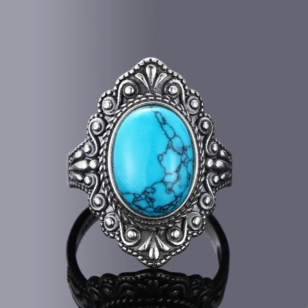 Retro Oval Natural Stone S925 Silver Ring