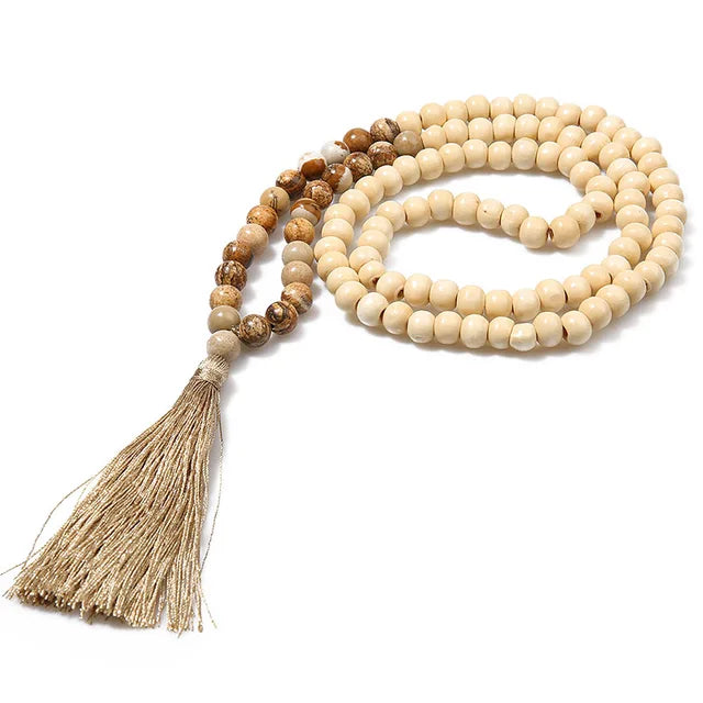 Handmade Natural Stone & Wood Bead Necklace