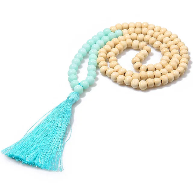 Handmade Natural Stone & Wood Bead Necklace
