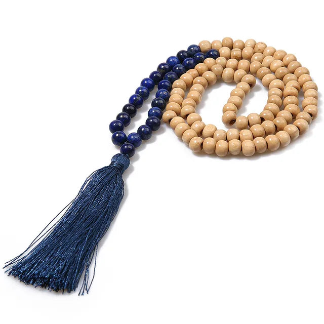 Handmade Natural Stone & Wood Bead Necklace