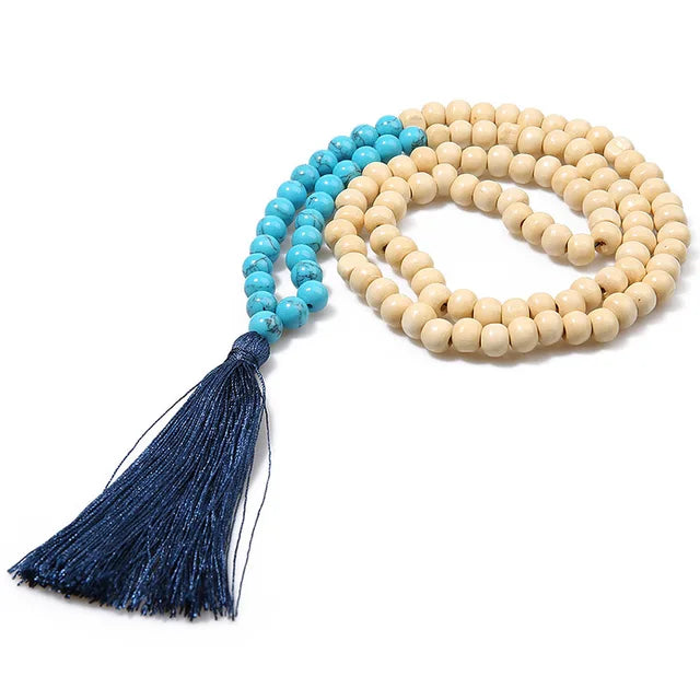 Handmade Natural Stone & Wood Bead Necklace