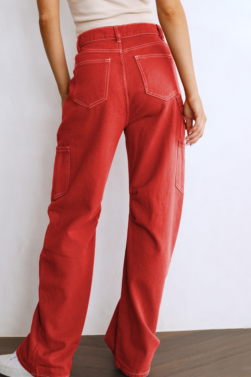 Green-2 High Waist Straight Leg Cargo Pants with Pockets