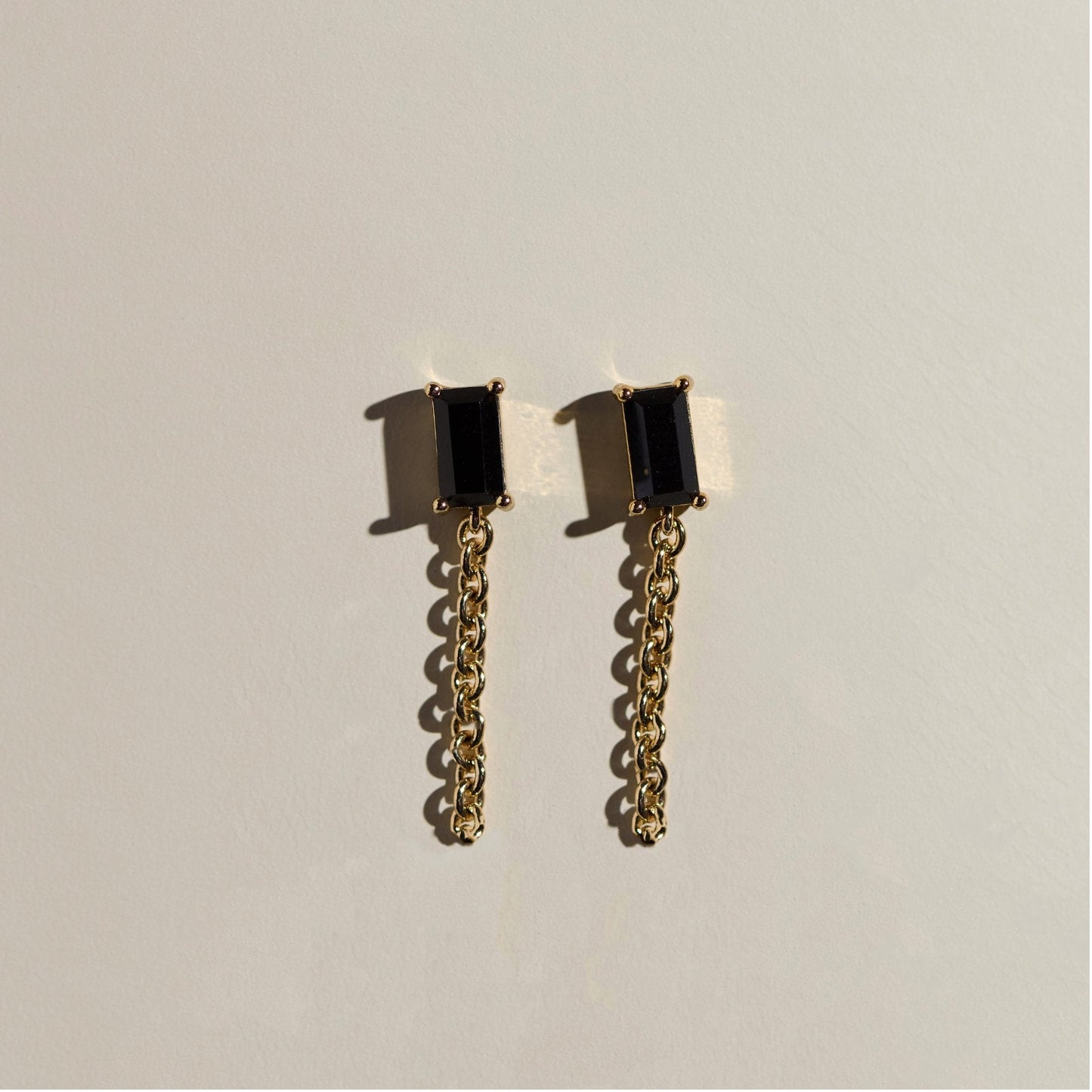 Black Baguette Chain Drop Studs