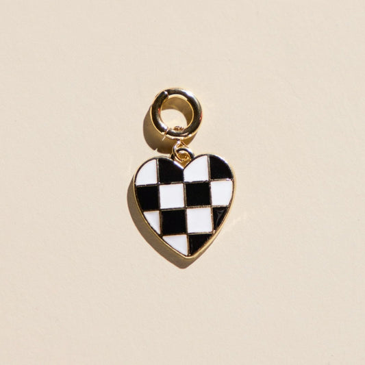 Black & White Checkered Heart Charm