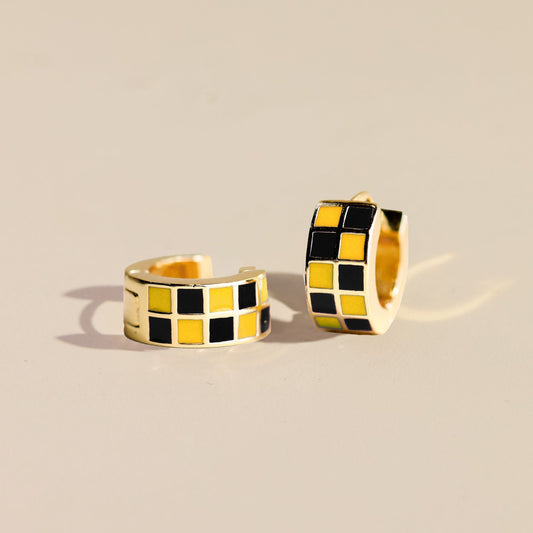 Black & Yellow Checkered Enamel Huggies