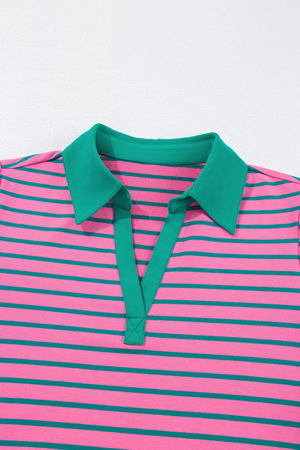 Rose Stripe Collared Puff Sleeve Pocket Plus Size Pop of Color Neckline Dress