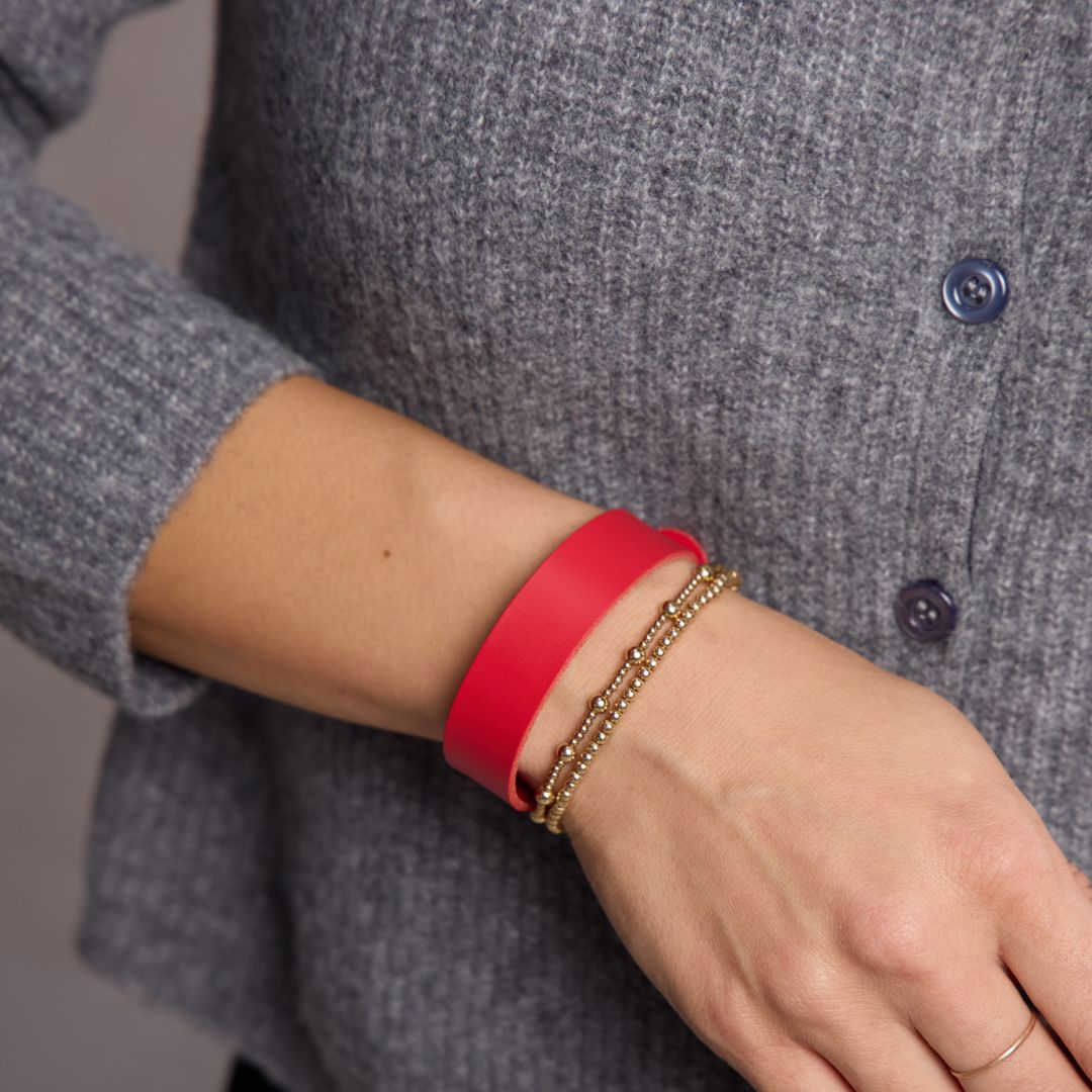 Crimson Thin Leather Cuff Bracelet