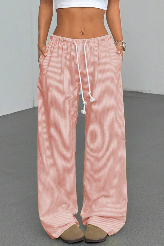 Pink Stripe Drawstring  Loose Pants