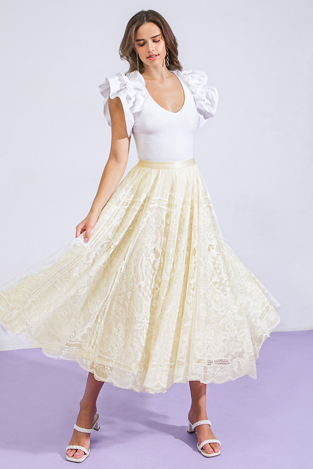 Meaningful Moment Woven Lace Midi Skirt