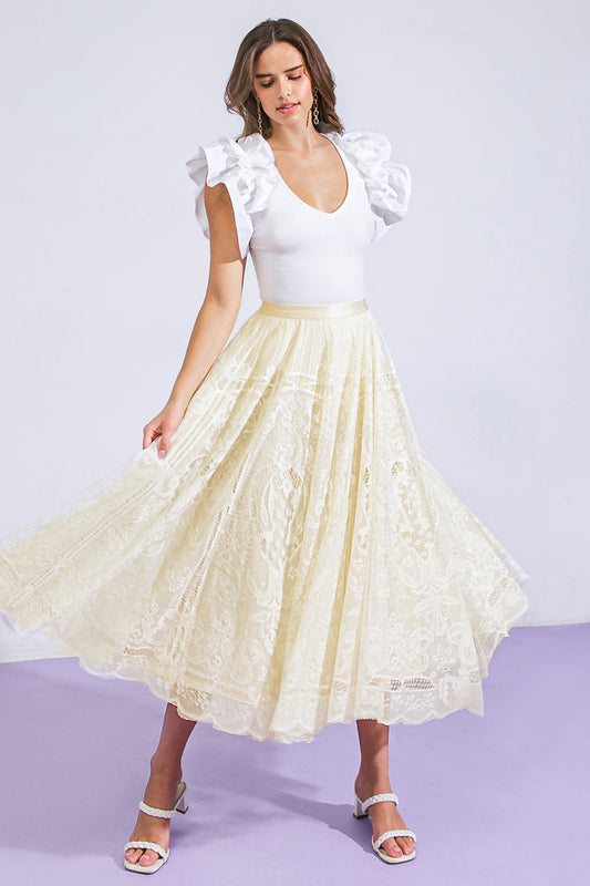 Meaningful Moment Woven Lace Midi Skirt