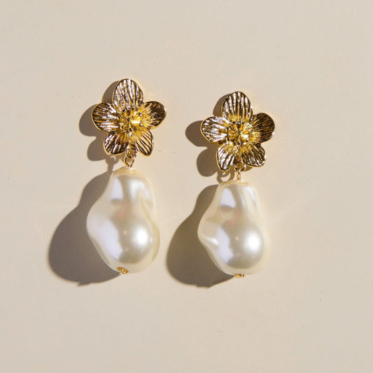 Flower and Pearl Statement Drop Studs
